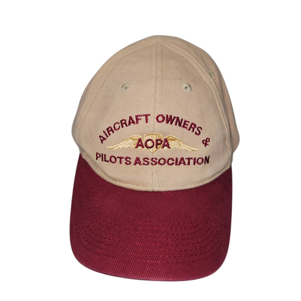 VTG AOPA Aircraft Owners Pilots Association Hat Cap Tan Burgundy OSFM